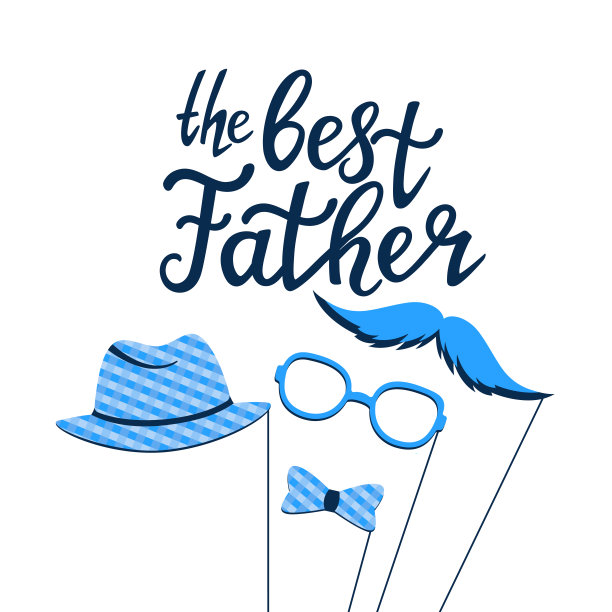 最好的父亲手绘字母。贺卡与照片道具的棍子:胡子，眼镜，帽子，领结图片下载