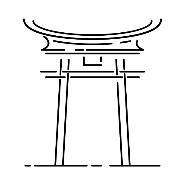 日本地标-寺庙，神社，城堡，宝塔，大门矢量插图简化旅游图标。中国、亚洲传统景观大门。线素描。现实元素的设计，织物印花。图片下载