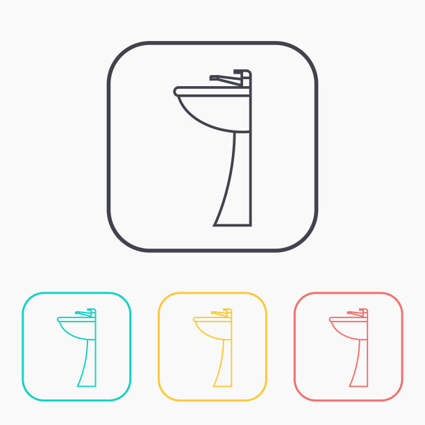 水槽与水龙头插图。浴室矢量轮廓图标图片下载