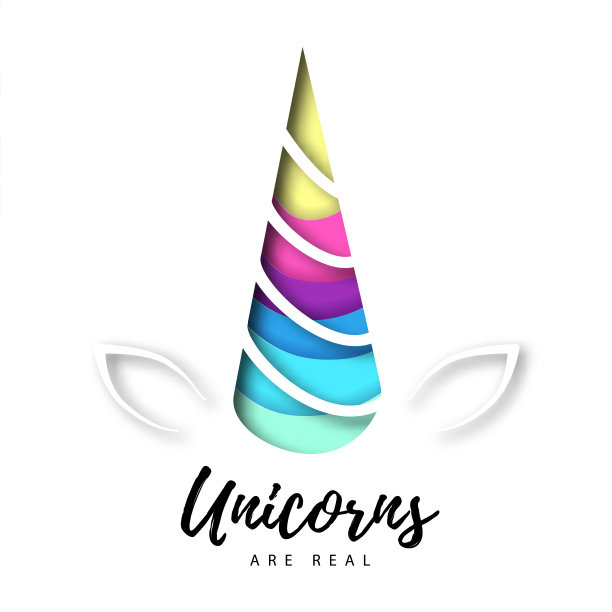 幻想动物马独角兽剪影。剪纸艺术风格的设计。图片下载