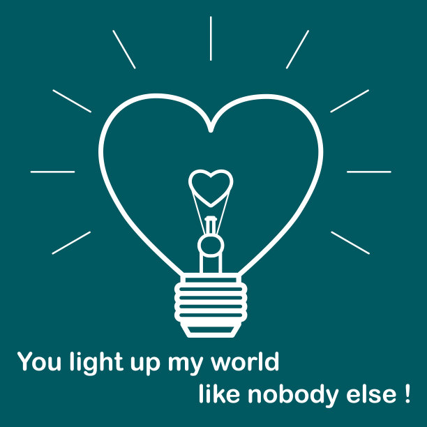 一个心形的发光灯泡。图片下载