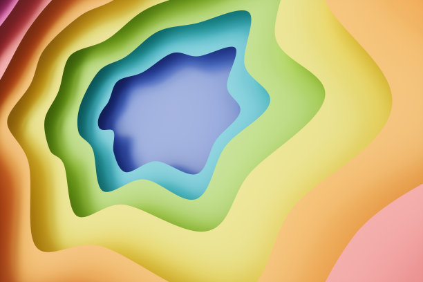 抽象剪纸背景，彩虹色，柔和的颜色。3D彩色浮雕效果为您的设计布局，介绍，传单，横幅，海报，小册子。分层地形，3D渲染图片下载