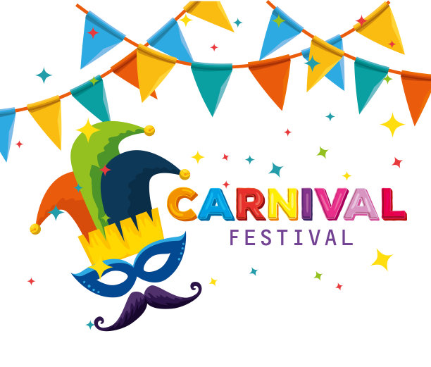 小丑帽与传统面具和胡子与派对旗帜图片下载