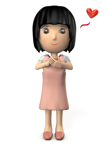 穿着粉红色围裙的年轻女子。亚洲人。白色背景。3 d演示。图片下载