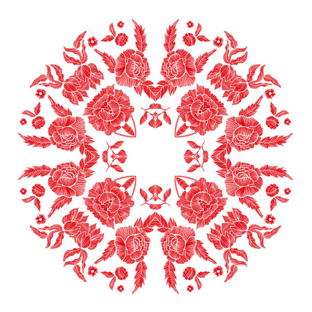 花图案与美丽的花。线的艺术。矢量插图手绘。刺绣设计元素-花和叶孤立。图片下载