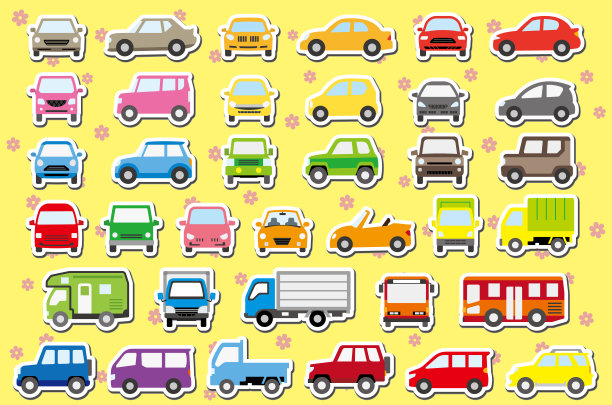 简单的汽车正面和侧面(颜色)(白色花边)图片下载