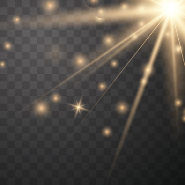 金色发光的光在透明的背景上爆炸。光线装饰效果的矢量插图。矢量插画家图片下载