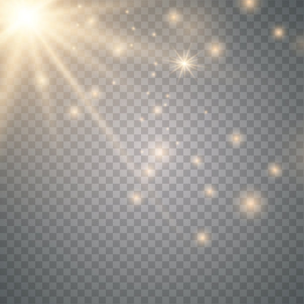 金色发光的光在透明的背景上爆炸。光线装饰效果的矢量插图。矢量插画家图片下载