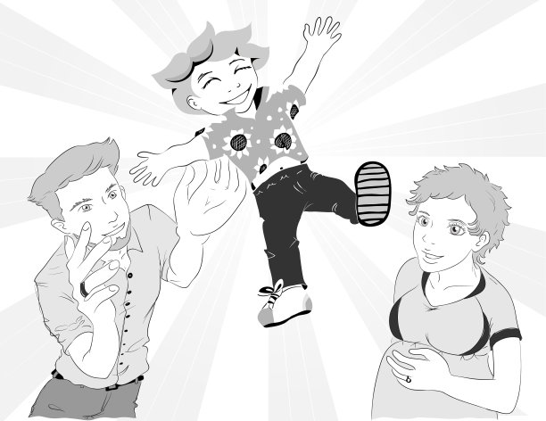 矢量插图的幸福家庭与飞行的孩子图片下载