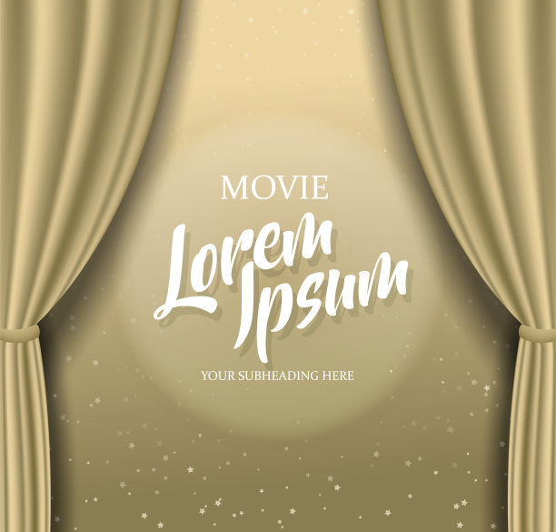 剧场舞台模板与红色沉重的窗帘和金色的文本。图片下载