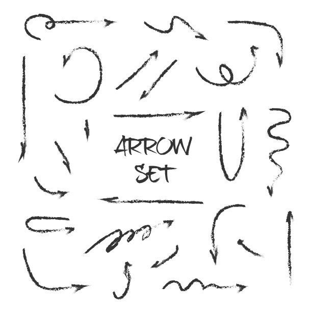 一组孤立在白色背景上的向量黑色手写箭头。图片下载