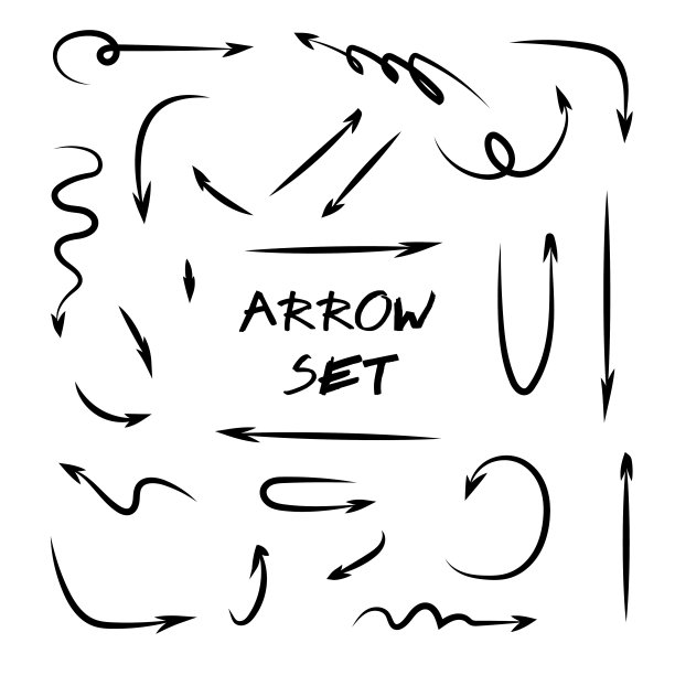 一组孤立在白色背景上的向量黑色手写箭头。图片下载