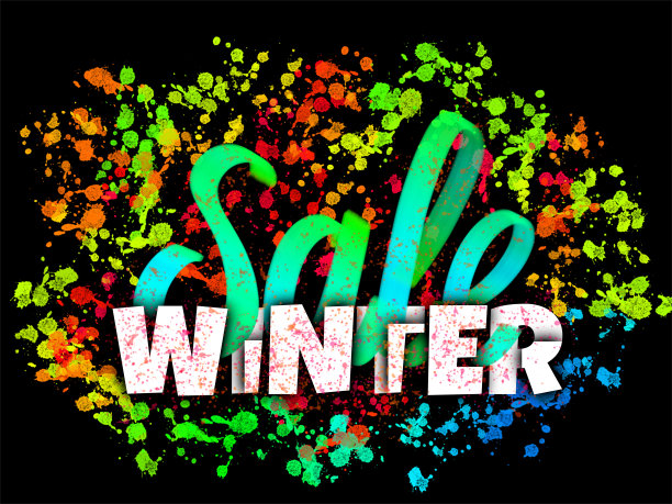 冬季销售手写字体与印刷横幅发光在黑暗的背景图片下载