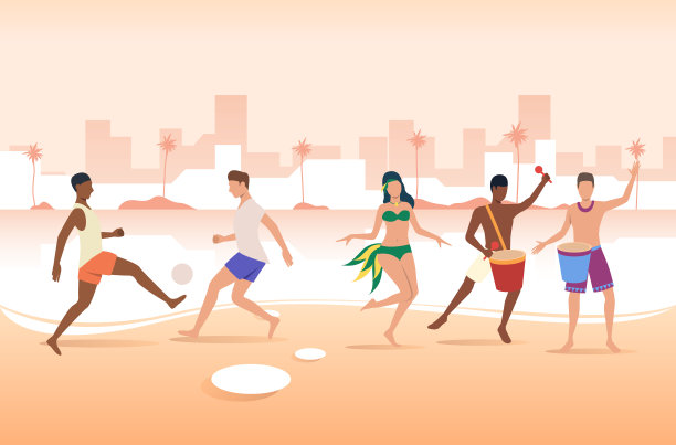 人们在城市海滩上玩球和跳舞图片下载