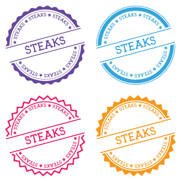 牛排徽章孤立在白色背景。图片下载