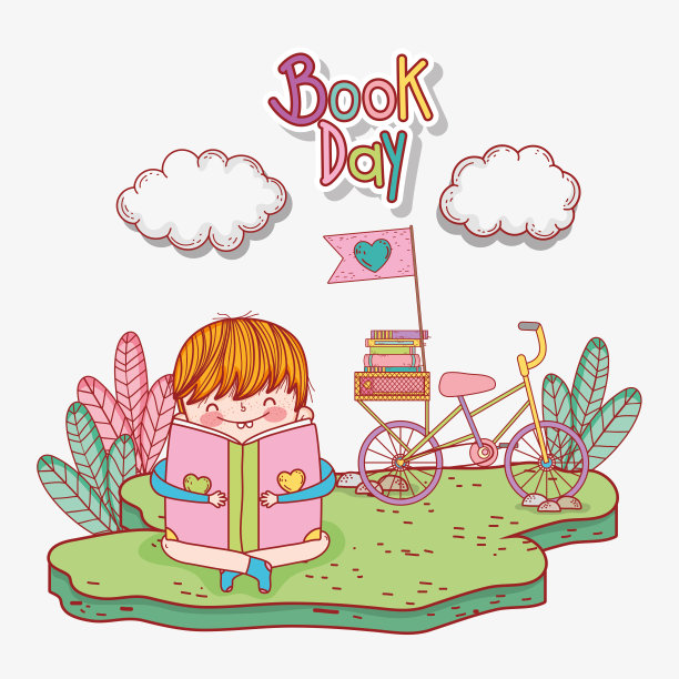 男孩用自行车和云彩读书图片下载