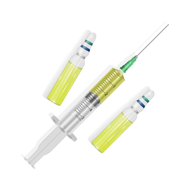 现实的药瓶注射。用于接种疫苗的医用玻璃瓶和注射器，俯视图，白色背景上孤立的插图。图片下载