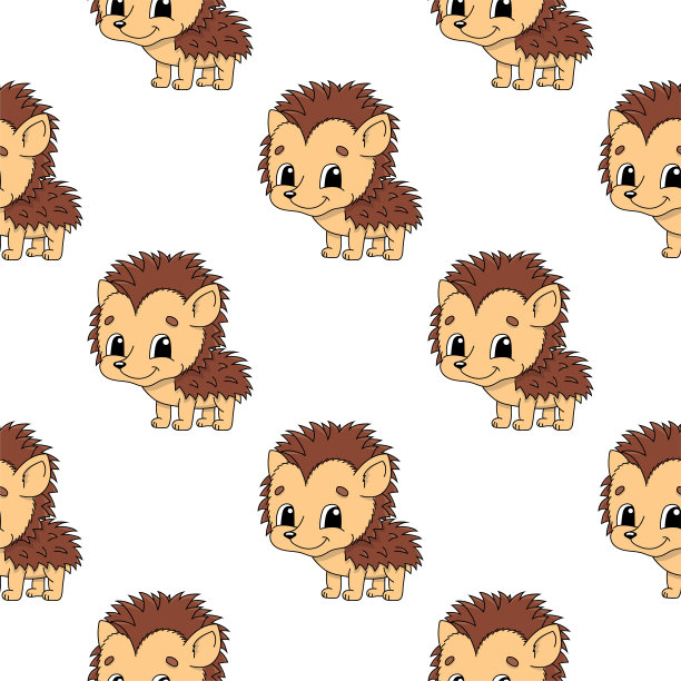 快乐的刺猬。彩色无缝图案，可爱的卡通人物。简单的平面矢量插图孤立在白色背景。设计墙纸，织物，包装纸，封面，网站。图片下载