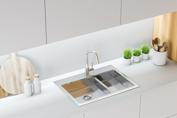 现代设计厨房顶部视图室内。3 d渲染。特写镜头。图片下载