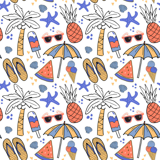 光栅插图与收集的传统海滩东西。素材图片