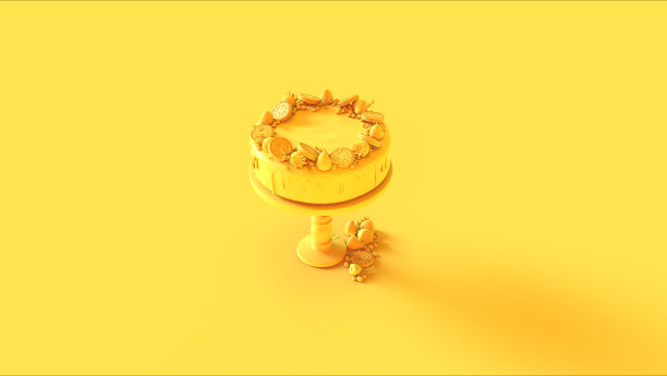 大的黄色蛋糕与草莓和饼干图片下载