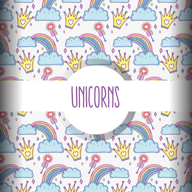 卡哇伊云与彩虹与云和皇冠背景图片下载