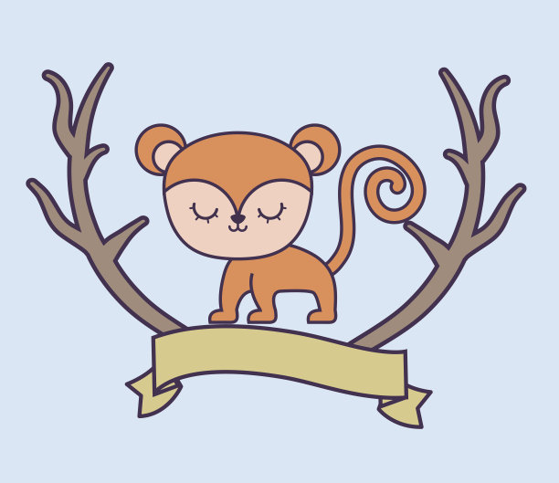 可爱的猴子用丝带和树枝图片下载