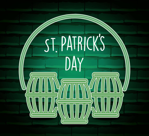 啤酒桶圣帕特里克节霓虹灯标签图片下载