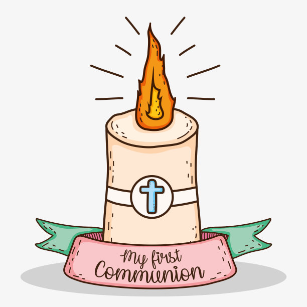 蜡烛与十字架和丝带的传统第一次圣餐图片下载