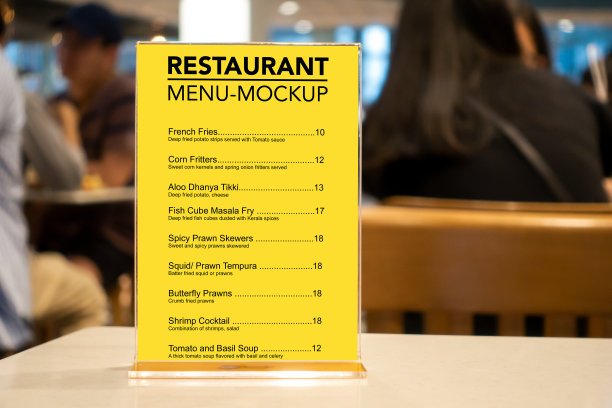 在餐馆里用菜单模拟标牌图片下载