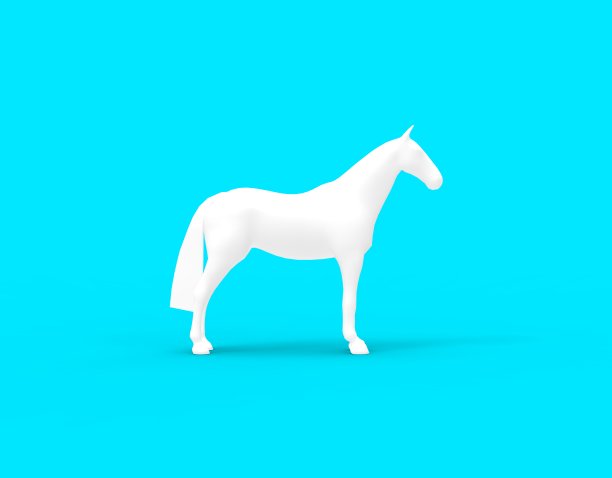 马在孤立的蓝色背景3d渲染图片下载