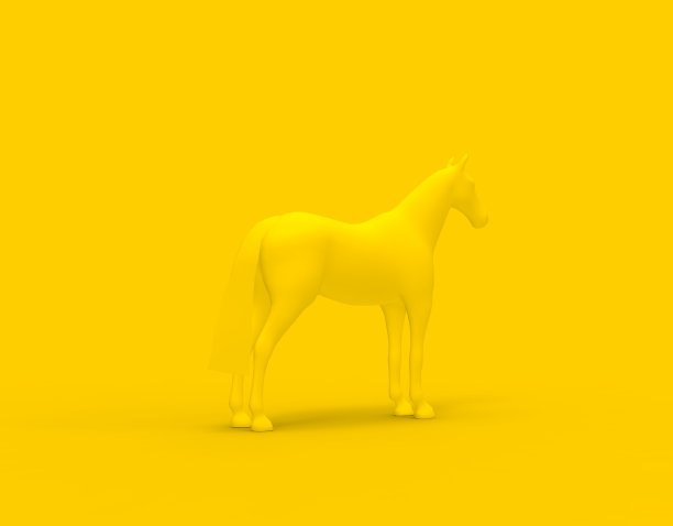 马在孤立的黄色背景3d渲染图片下载