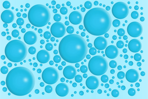 蓝色气泡在相同的颜色梯度背景。水分子或抽象的圆形粒子。自然或有机食品概念模式。浮升运动效应图片下载
