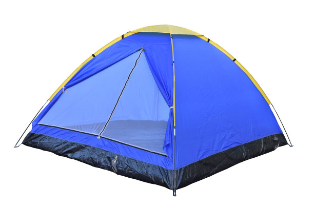 蓝色圆顶帐篷孤立在白色背景。图片下载