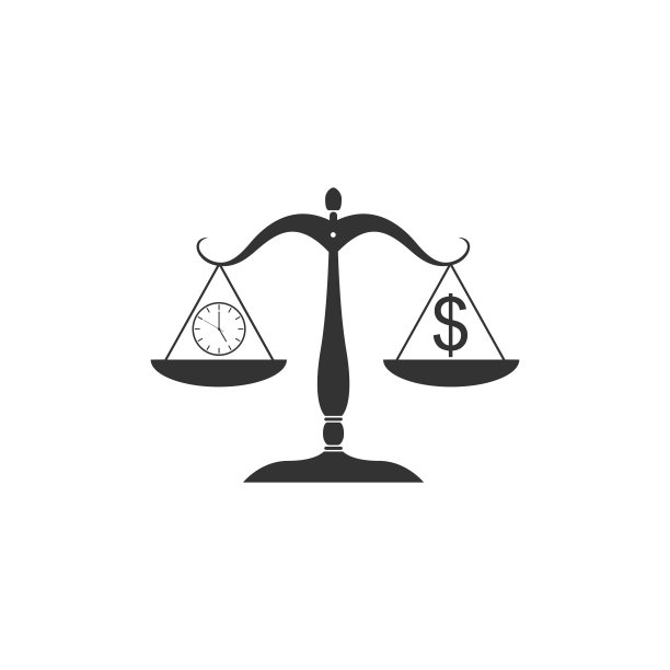 天平称重金钱和时间图标隔离。数小时的天平和一枚硬币。平衡工作和既定时间。经营理念。矢量图图片下载