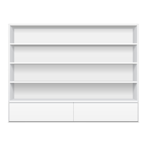 空白空白展示与零售货架。3D。前视图。模拟,模板。插图孤立的白色背景。为你的设计做好准备。产品广告。向量EPS10图片下载
