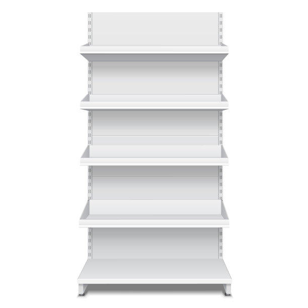 空白空白展示与零售货架。3D。前视图。模拟,模板。插图孤立的白色背景。为你的设计做好准备。产品广告。向量EPS10图片下载