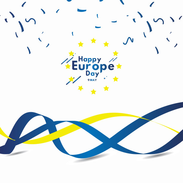 快乐的欧洲日庆祝旗帜矢量模板设计插图图片下载