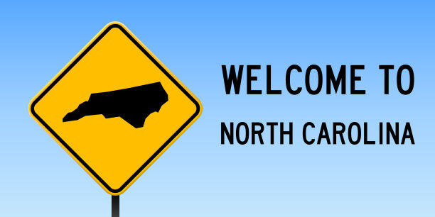 北卡罗莱纳州地图上的路标。图片下载