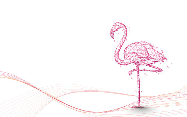 火烈鸟和线条艺术从线条，三角形和粒子风格的设计。说明向量图片下载