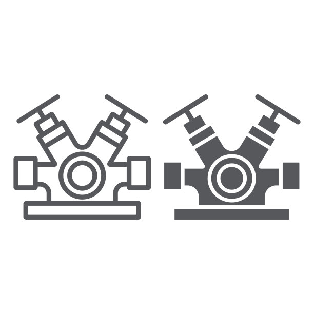 消火栓系统线和字形图标，设备和紧急情况，灭火器水龙头标志，矢量图形，白色背景上的线性图案。图片下载