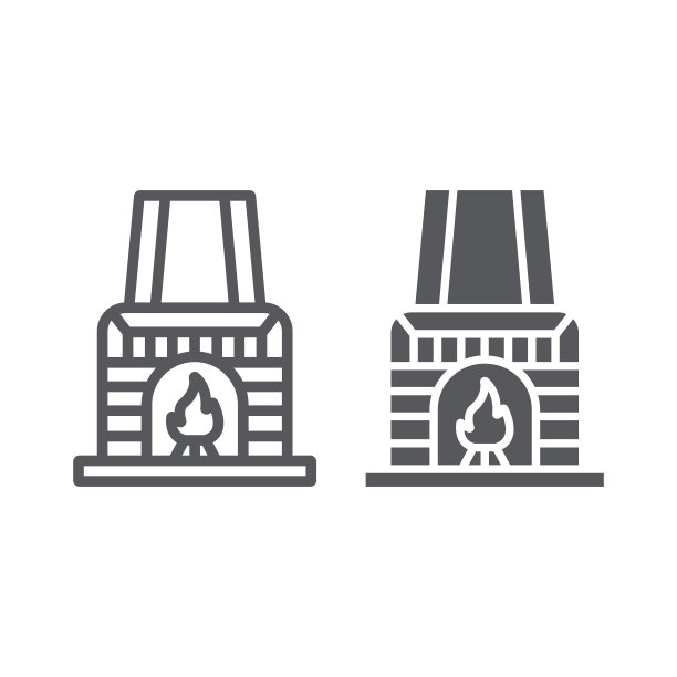 壁炉线条和轮廓标志，室内家居燃烧壁炉符号，矢量图形，白色背景上的线性图案图片下载