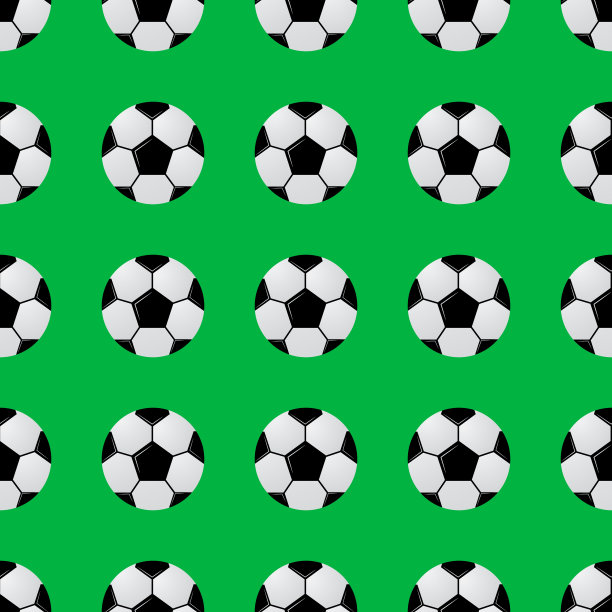 黑白足球上的绿色无缝图案。足球向量背景。体育竞赛主题卡通风格插画。易于编辑您的设计项目模板。图片下载