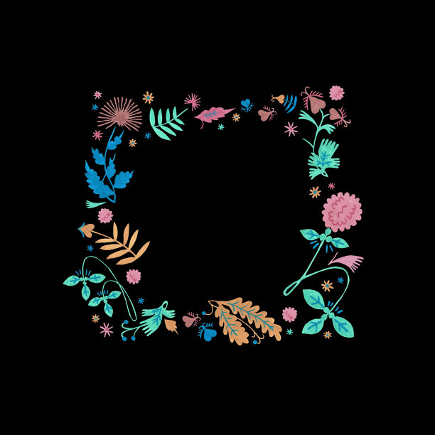 带有绿色叶子和花朵的花环在黑色背景上。花花环美容和沐浴天然产品。图片下载