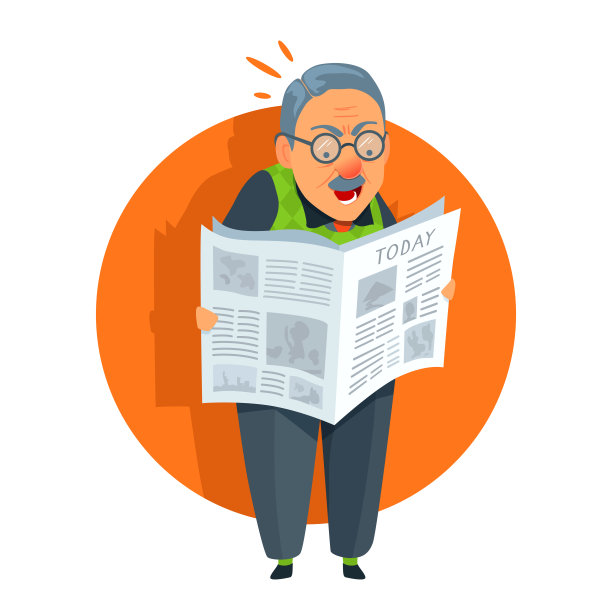 老人在看报纸。愤怒的祖父。图片下载