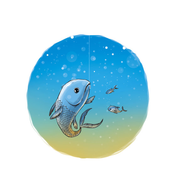 钩上的鱼插图。水下图片下载