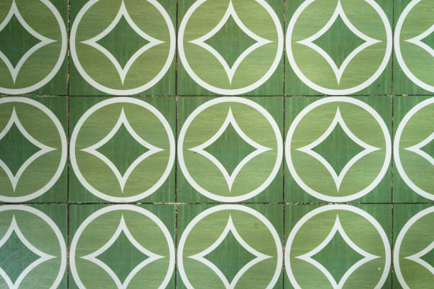 绿色装饰的瓷砖与圆形和方形图片下载