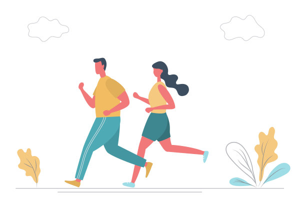 穿着运动服的青年男女正在公园的马路上跑步图片下载