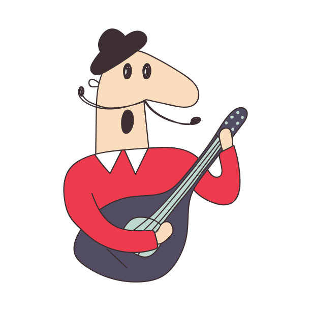 一个男人弹奏乐器，唱着歌。漫画卡通矢量插图。图片下载