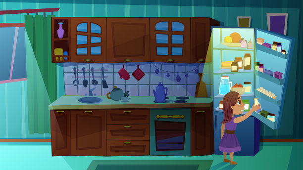 从厨房冰箱里拿牛奶的女孩图片下载